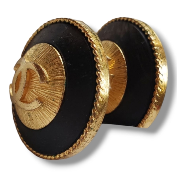 CHANEL Vintage Gold Sunburst CC Logo & Wood Clip Y2K Earrings CHANEL 93A France - Picture 17 of 17